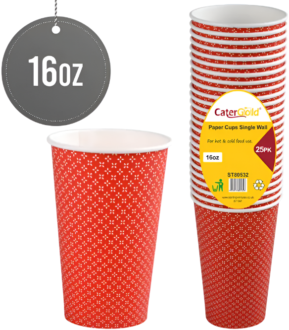SINGLE WALLED PAPER CUPS 16OZ 25PK