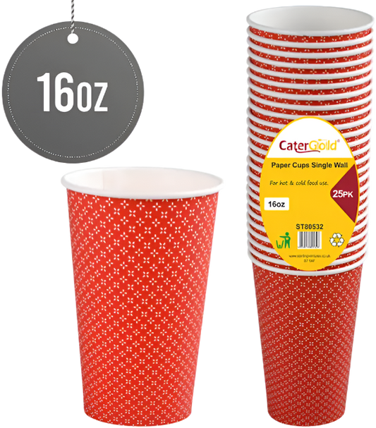 SINGLE WALLED PAPER CUPS 16OZ 25PK